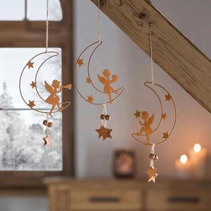 Produktbild für Weihnachtsdeko Frank-Flechtwaren Engel auf Mond, 3 Stück