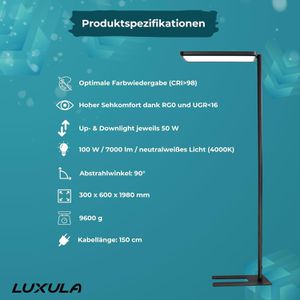 Produktbild für Stehlampe Luxula LX700190, LED, schwarz, 198 cm