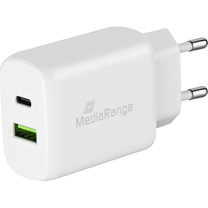 MediaRange USB-Ladegerät MRMA112, 25W, 3A, weiß, 1x USB C, 1x USB