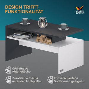 Produktbild für Couchtisch CASARIA Sacramento, aus Holz, anthrazit / weiß