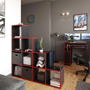 Produktbild für Bücherregal Vicco 84102, schwarz / rot
