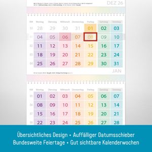 Produktbild für 3-Monatskalender Häfft 11391-0, Rainbow, mit Ferienübersicht