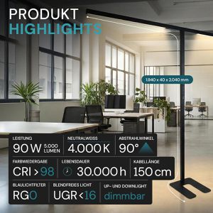 Produktbild für Stehlampe Luxula LX700134, LED, schwarz, 194 cm
