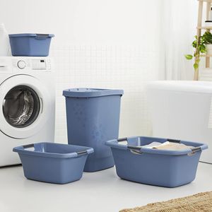 Produktbild für Wäschekorb Rotho Flowers, blau, mit Griffen