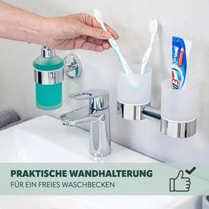 Produktbild für Zahnputzbecher Bremermann LUCENTE Doppel, aus satiniertem Glas