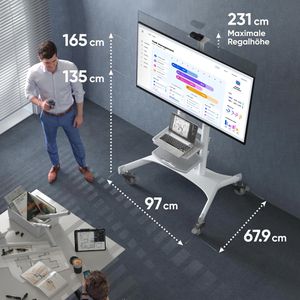 Produktbild für TV-Ständer Onkron TS1881-W, mit Ablage &amp; Rollen, weiß, Metall