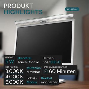 Produktbild für Monitorlampe Luxula LX700166, mit USB und LED