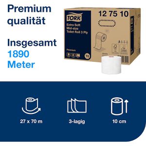 Produktbild für Toilettenpapier Tork Midi Premium, 127510, T6