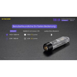 Produktbild für UV-Taschenlampe Nitecore Tiki UV, mit LED, 5,5 cm