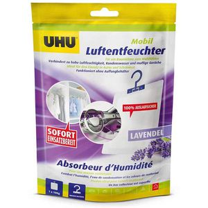 UHU Luftentfeuchter 47165, Mobil Lavendel, Granulat, 100g, ca. 0,3 Liter  pro Tag, bis 25m³ – Böttcher AG