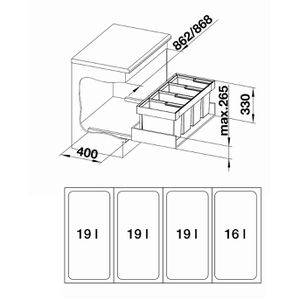 Produktbild für Einbaumülleimer BLANCO Flexon II Low 90/4, 521475