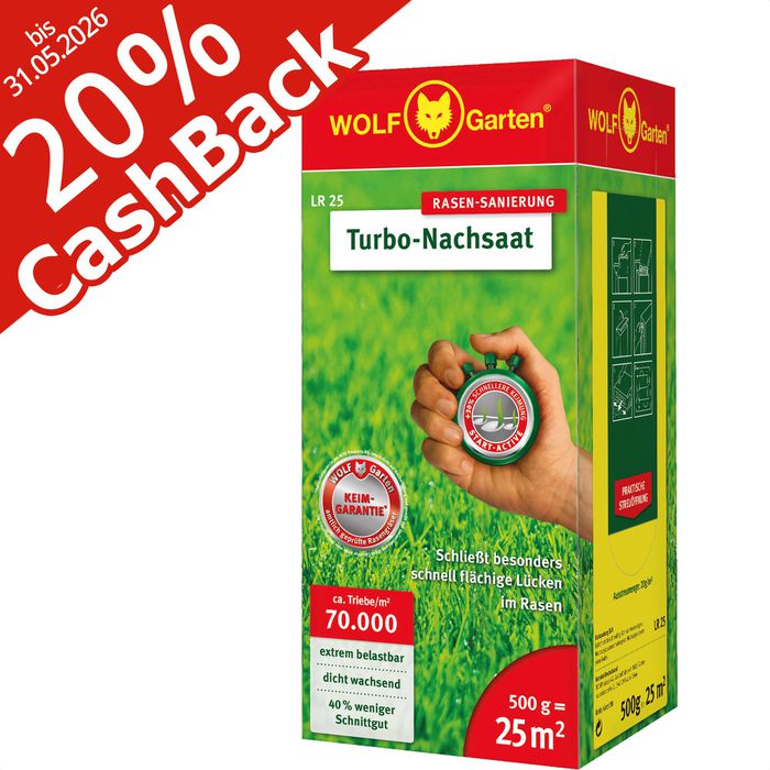 WolfGarten Rasensamen LR 25 Turbo Nachsaat, schnellkeimend, 25m² / 0,5