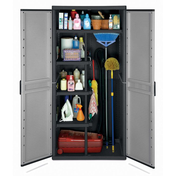 Terry Mehrzweckschrank Jumbo QBlack, grau, für Staubsauger, 5 Fächer, 89,7 x 180 x 53,7 cm – Böttcher AG