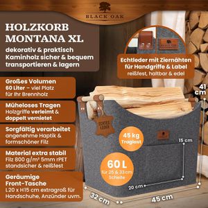 Produktbild für Kaminholztasche Black-Oak Montana XL, grau