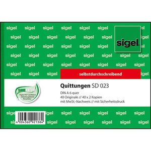 Produktbild für Quittungsblock Sigel SD023, fälschungssicher, MwSt. separat