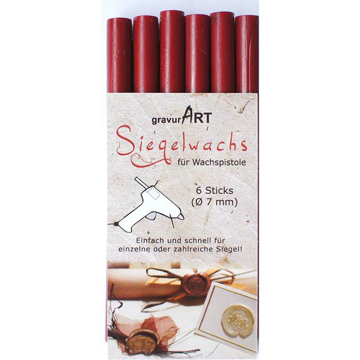 gravurART Siegellack 0015 bordeaux-rot Sticks für Wachspistole flexibel 6 Stangen