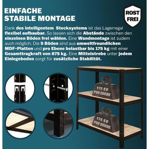 Produktbild für Schwerlastregal Monzana 109547, 5 Holzböden