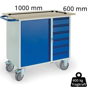 Produktbild für Werkstattwagen Rollcart 07-4365, Tragkraft 400 kg