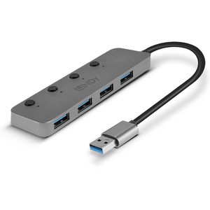 Produktbild für USB-Hub Lindy 43309, grau, mit Metallgehäuse