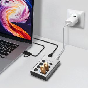 Produktbild für USB-Hub LogiLink UA0446, silber, mit Netzteil
