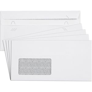 selbstklebend 50 Briefumschläge mit Fenster DIN lang grau