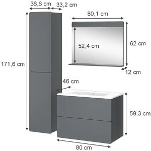 Produktbild für Badmöbel-Set Vicco Izan, grau, 3-teilig