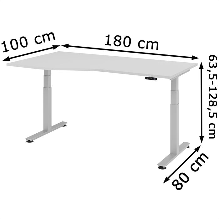 Hammerbacher Schreibtisch XDSM 18, Lichtgrau, Elektrisch ...