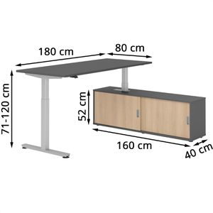 Produktbild für Schreibtisch Hammerbacher XMST 29481, graphit, mit Sideboard