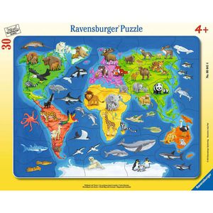 Puzzle Ravensburger 06641, Weltkarte mit Tieren