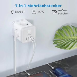 Produktbild für Steckdosenwürfel Voomy Split X4, weiß / grau