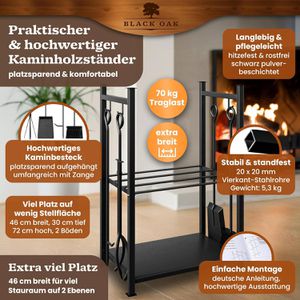 Produktbild für Kaminholzregal Black-Oak Antero, mit Kaminbesteck