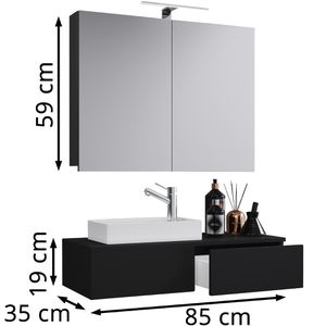 Produktbild für Waschtisch VCM Gudas, 914836, mit Spiegelschrank, schwarz