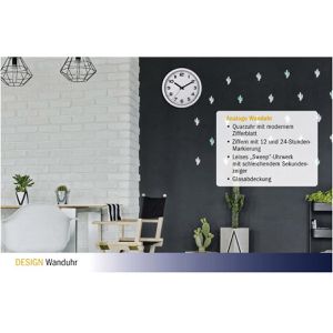 Produktbild für Wanduhr TFA 60.3050.02, Kunststoff, analog, Quarzuhr