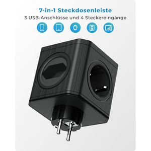 Produktbild für Steckdosenwürfel Voomy Split X4S, mit Schalter, schwarz