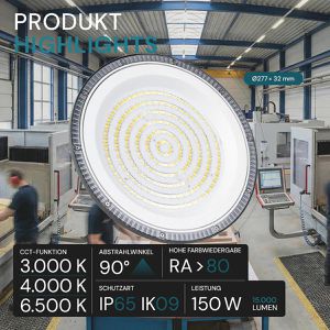 Produktbild für LED-Hallenstrahler Luxula LX500136 grau, 15.000 Lumen