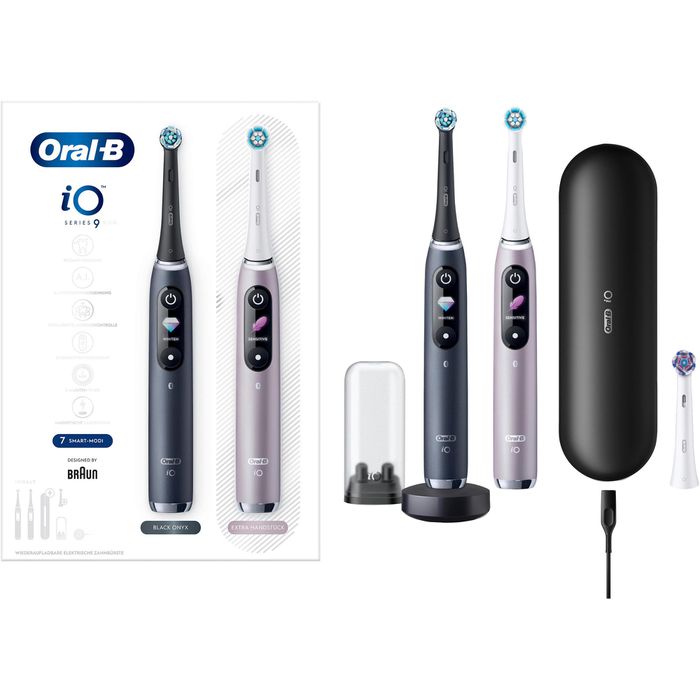 Oral-B Elektrische-Zahnbürste iO Series 9, Duopack, Black/Rose, 7 Putzmodi,  mit 2 Zahnbürsten – Böttcher AG