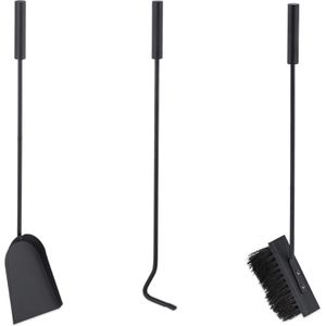 Produktbild für Kaminbesteck Relaxdays 10028775, aus Metall, schwarz, 4-teilig