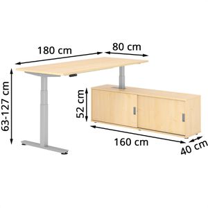 Produktbild für Schreibtisch Hammerbacher XDSM, 29146, ahorn, mit Sideboard
