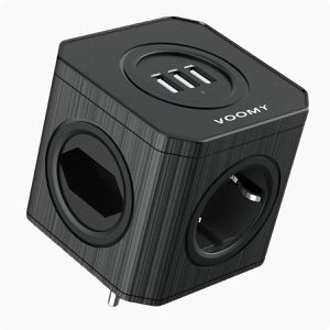 Steckdosenwürfel Voomy Split X4S, mit Schalter, schwarz