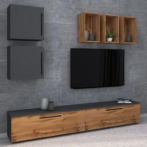 Produktbild für Lowboard VCM Arila M, aus Holz, anthrazit / honig eiche