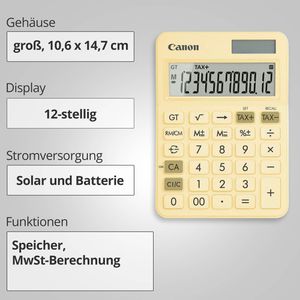 Produktbild für Taschenrechner Canon LS-125KB, MwSt-Berechnung, pastellgelb
