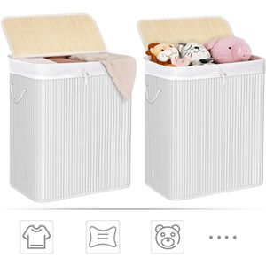 Produktbild für Wäschekorb Songmics LCB64WT, weiß, mit 2 Fächern