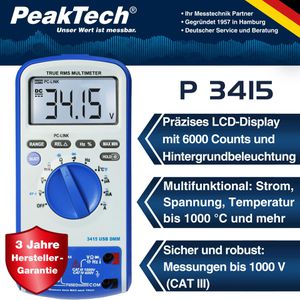 Produktbild für Multimeter PeakTech P 3415, digital, True RMS