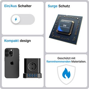 Produktbild für Steckdosenwürfel Voomy Power Cube S5, mit Schalter, schwarz