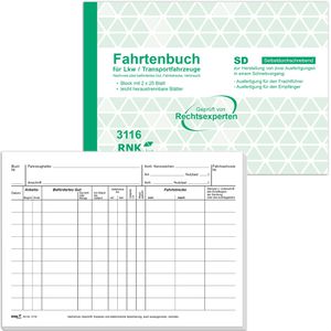 RNK Fahrtenbuch A6 quer für PKW 32 Blatt, Schema über 2 Seiten