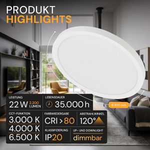 Produktbild für LED-Panel Enovalite ELED300215, weiß, Ø 30 cm