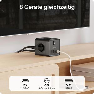 Produktbild für Steckdosenwürfel Voomy Power Cube S7, mit Schalter, schwarz