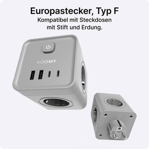 Produktbild für Steckdosenwürfel Voomy Split X7, mit Schalter, grau