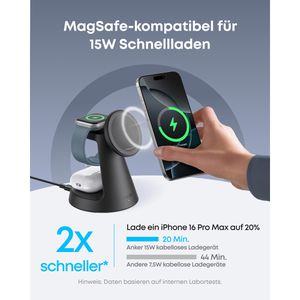 Produktbild für Ladestation Anker MagGo 3in1 Ständer Qi2, mit Magsafe, schwarz