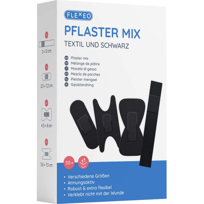 Flexeo Pflaster Mix Textil Pflasterset, 50 Strips, atmungsaktiv, elastisch,  4 Größen – Böttcher AG
